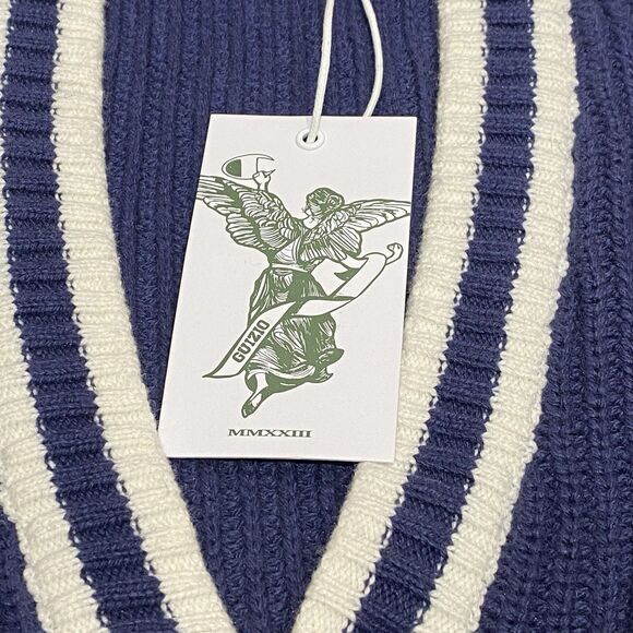 GUIZIO X CHAMPION Cardigan Sweater Women’s Medium Blue Varsity Academia Relaxed - Picture 10 of 13